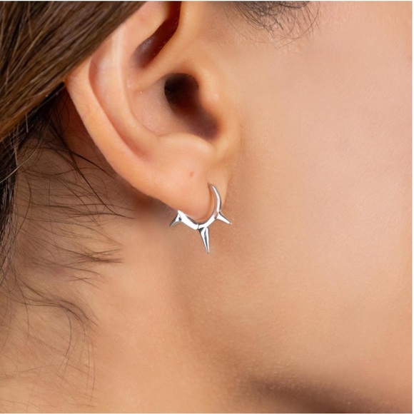 Kate Spade Inspired 925 Sterling Silver Spike Hoop Earrings - Picture 5 of 5